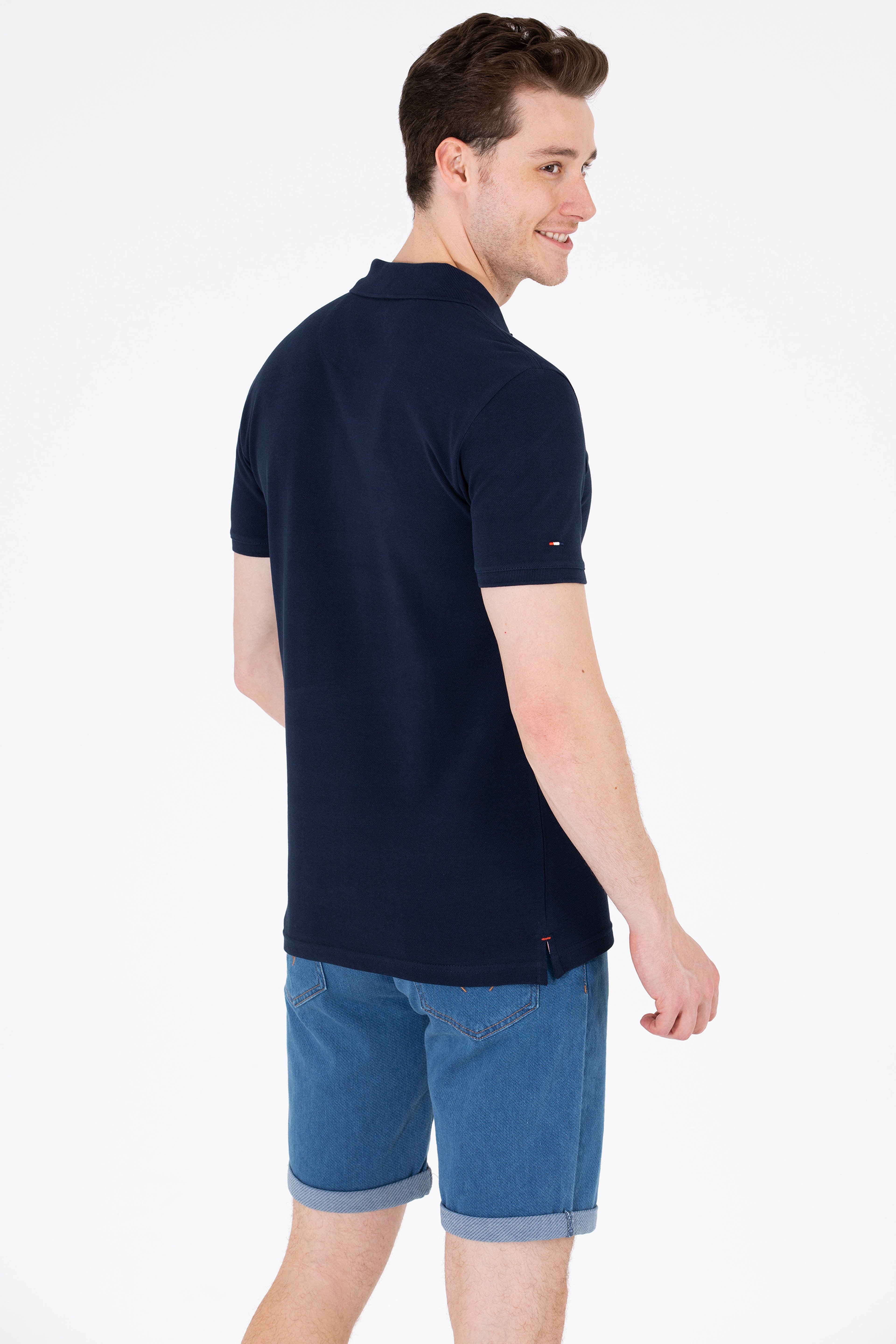 Erkek Koyu Lacivert Basic Polo Yaka Tişört - Image 5