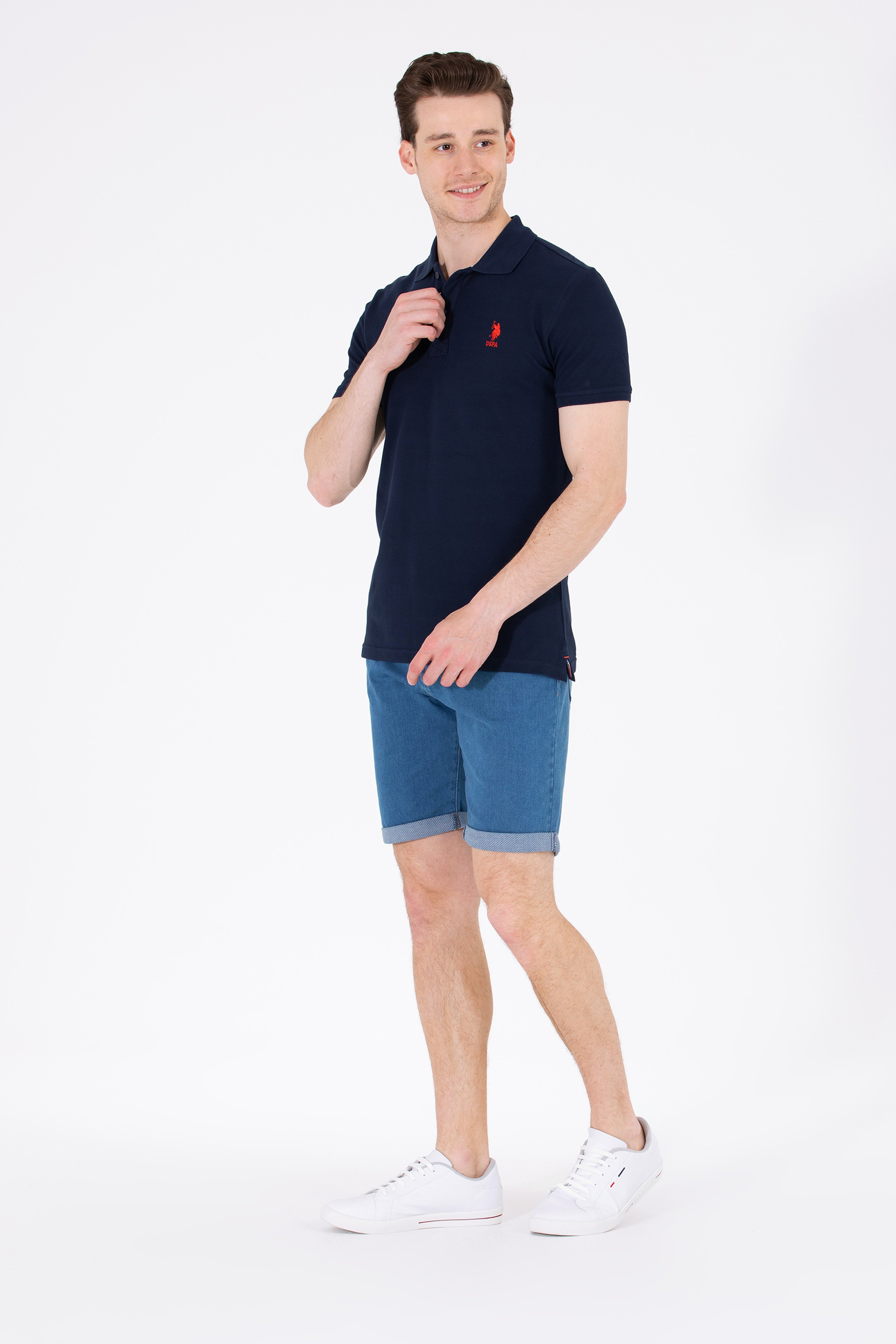 Erkek Koyu Lacivert Basic Polo Yaka Tişört - Image 4