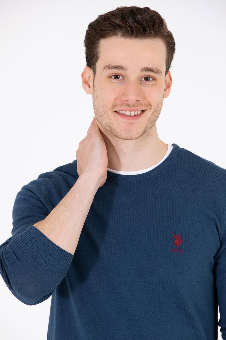 Erkek İndigo Bisiklet Yaka Basic Triko Kazak - 50253443102