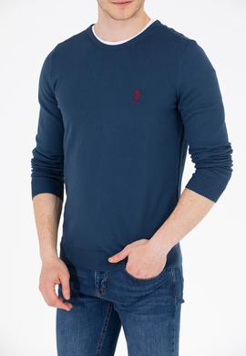 Erkek İndigo Bisiklet Yaka Basic Triko Kazak - 50253443102