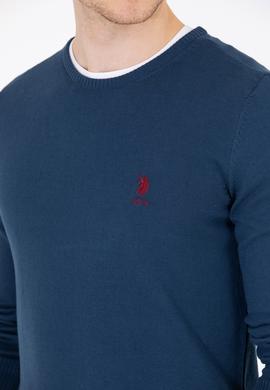 Erkek İndigo Bisiklet Yaka Basic Triko Kazak - 50253443102
