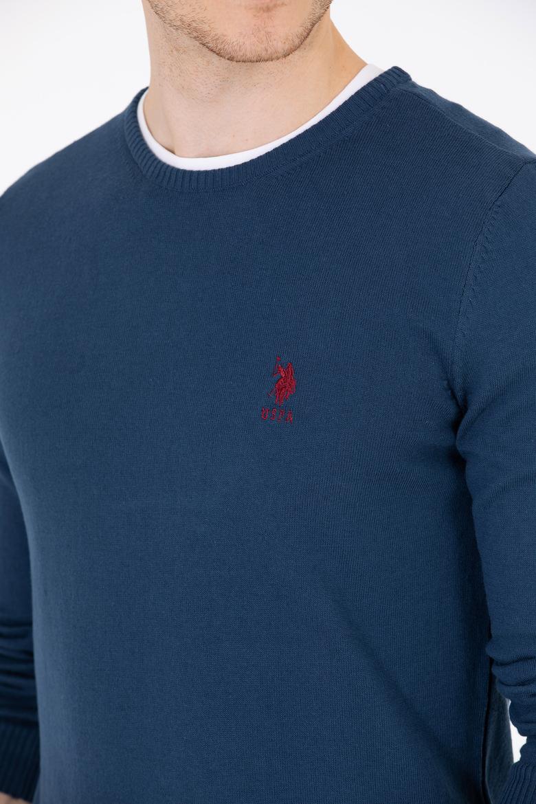 Erkek İndigo Bisiklet Yaka Basic Triko Kazak - 50253443102