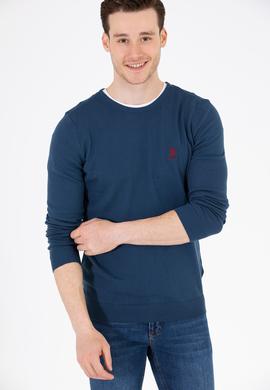 Erkek İndigo Bisiklet Yaka Basic Triko Kazak - 50253443102