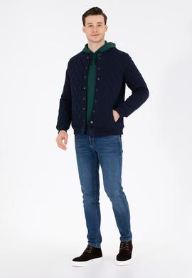 Erkek Lacivert Dik Yaka Örme Hırka - 50254563016