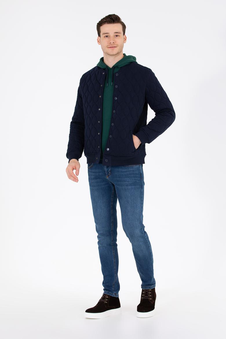 Erkek Lacivert Dik Yaka Örme Hırka - 50254563016