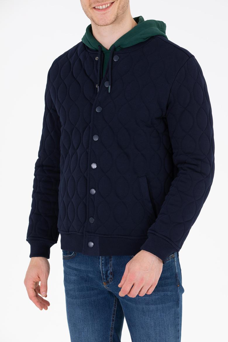 Erkek Lacivert Dik Yaka Örme Hırka - 50254563016