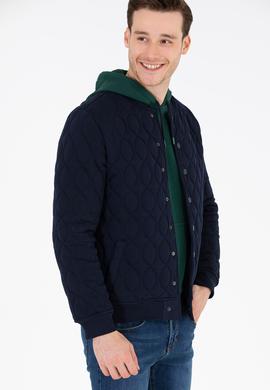 Erkek Lacivert Dik Yaka Örme Hırka - 50254563016