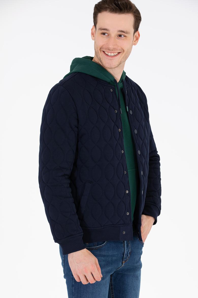 Erkek Lacivert Dik Yaka Örme Hırka - 50254563016