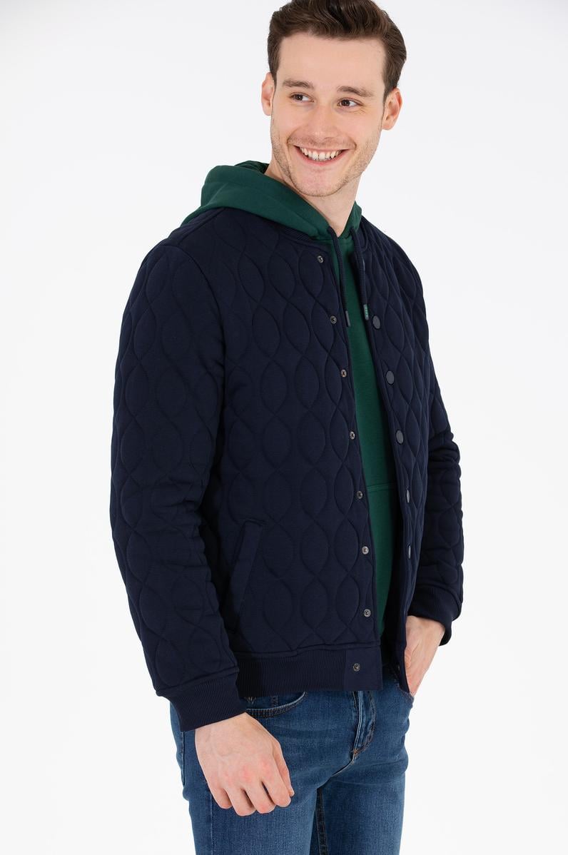 Erkek Lacivert Dik Yaka Örme Hırka