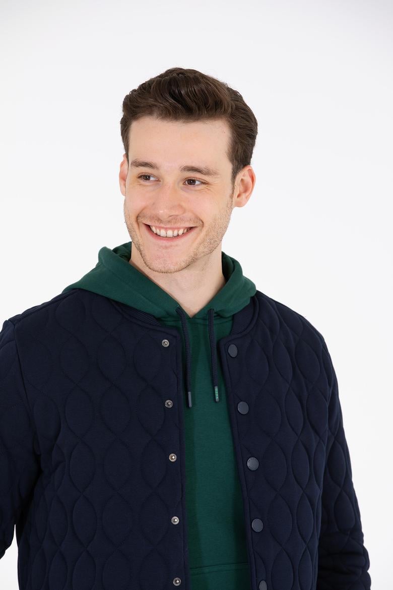 Erkek Lacivert Dik Yaka Örme Hırka - 50254563016