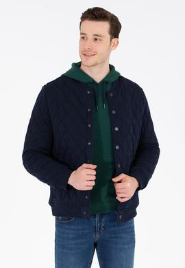 Erkek Lacivert Dik Yaka Örme Hırka - 50254563016
