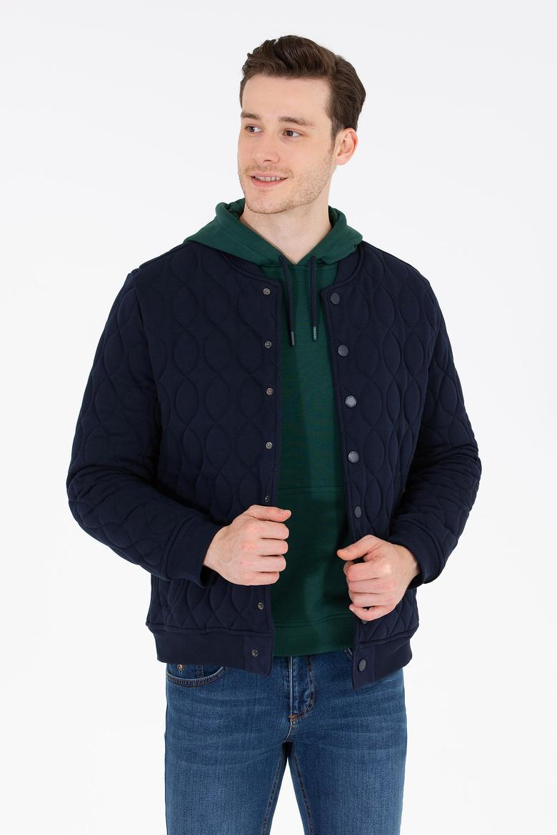 Erkek Lacivert Dik Yaka Örme Hırka