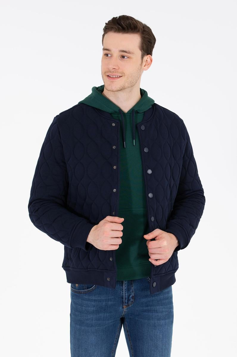 Erkek Lacivert Dik Yaka Örme Hırka