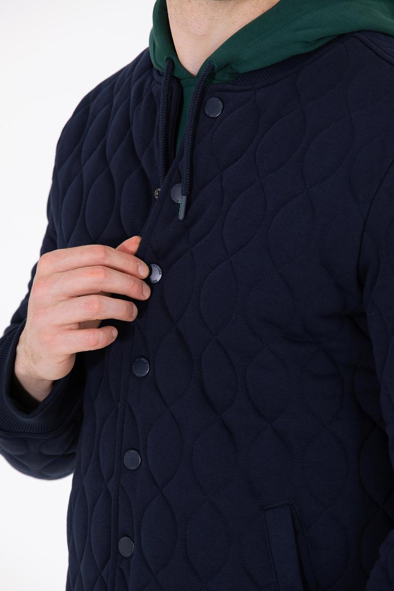 Erkek Lacivert Dik Yaka Örme Hırka - 50254563016