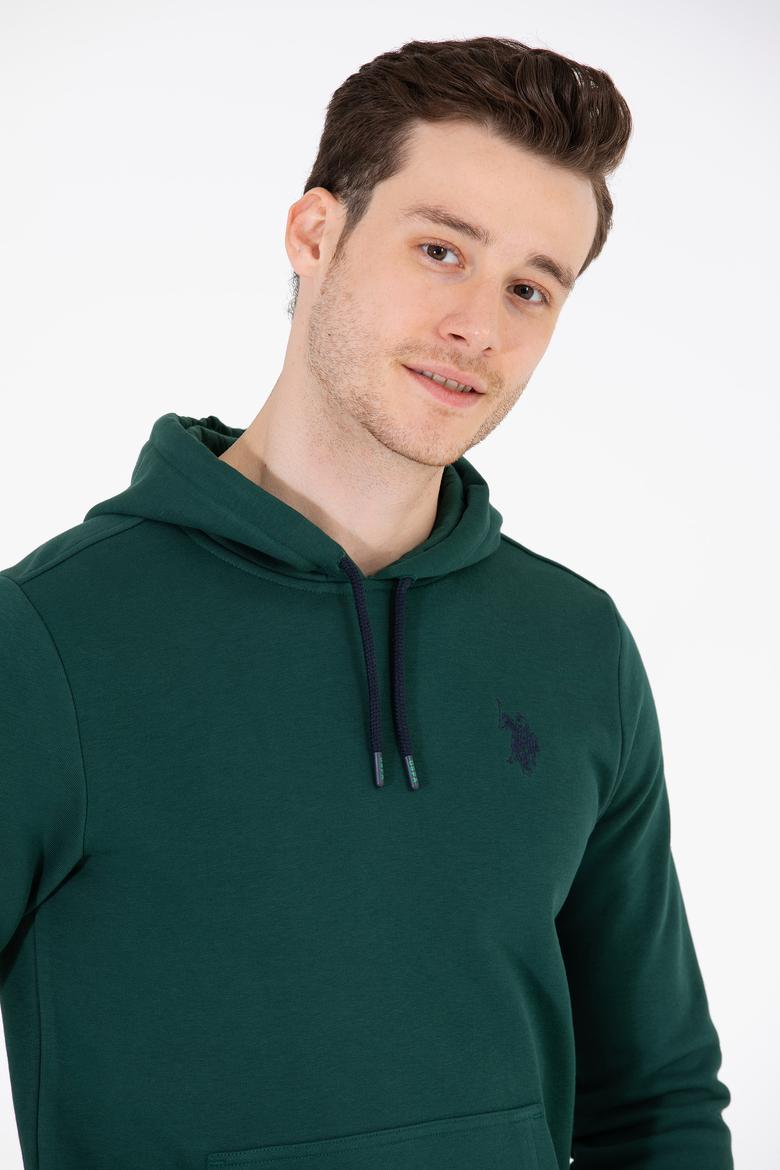 Erkek Yeşil Kapüşonlu Basic Sweatshirt - 50261140028