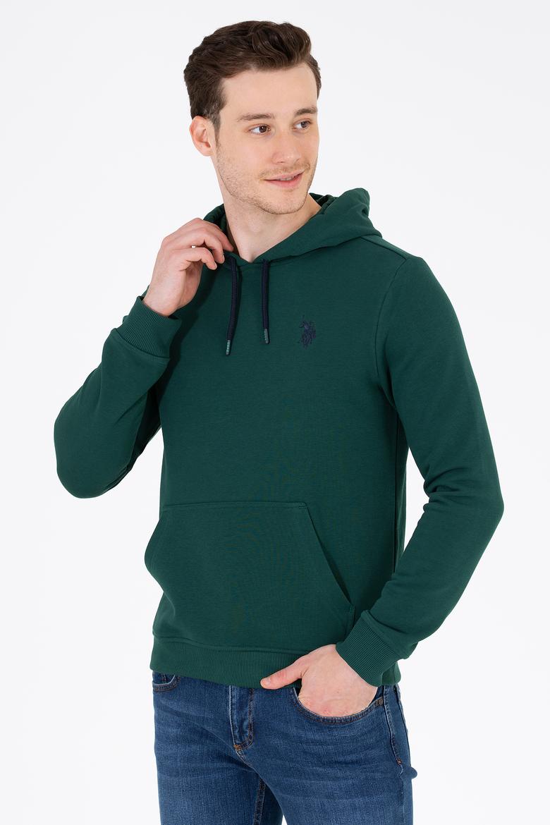 Erkek Yeşil Kapüşonlu Basic Sweatshirt