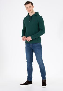 Erkek Yeşil Kapüşonlu Basic Sweatshirt - 50261140028