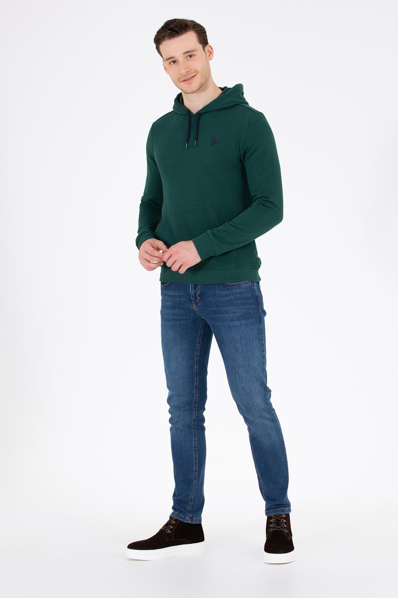 Erkek Yeşil Kapüşonlu Basic Sweatshirt - 50261140028