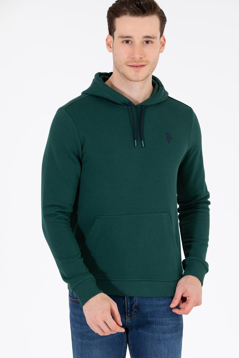 Erkek Yeşil Kapüşonlu Basic Sweatshirt - 50261140028