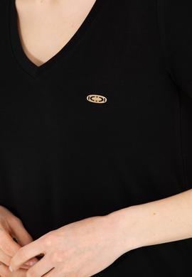 Kadın Siyah V Yaka Basic Tişört - 50262610001