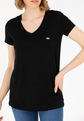 Kadın Siyah V Yaka Basic Tişört - 50262610001