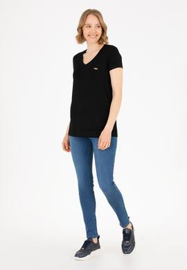 Kadın Siyah V Yaka Basic Tişört - 50262610001