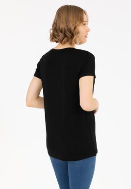 Kadın Siyah V Yaka Basic Tişört - 50262610001