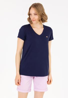Kadın Lacivert V Yaka Basic Tişört - 50262610012