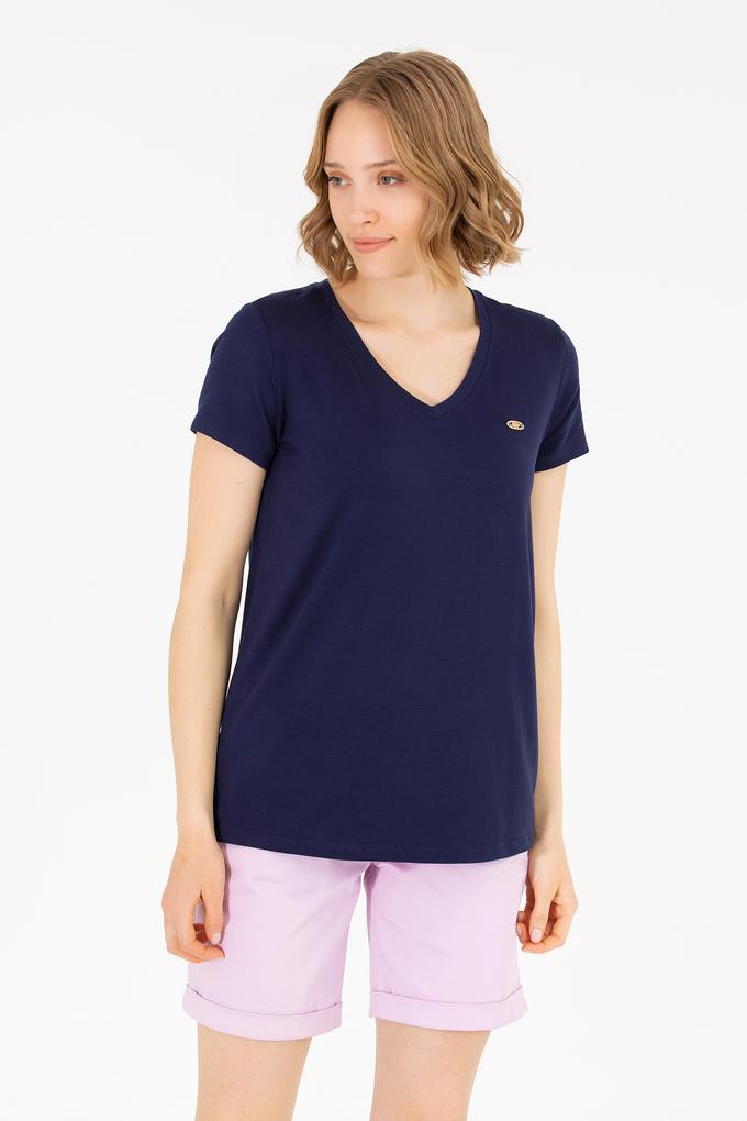 Kadın Lacivert V Yaka Basic Tişört