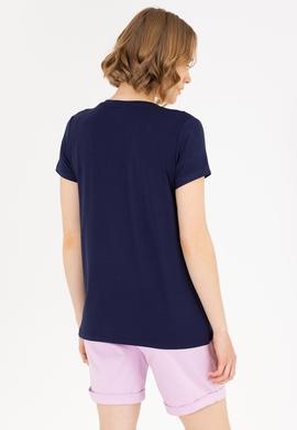 Kadın Lacivert V Yaka Basic Tişört - 50262610012