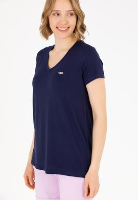 Kadın Lacivert V Yaka Basic Tişört - 50262610012