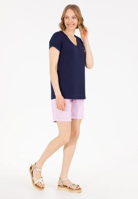 Kadın Lacivert V Yaka Basic Tişört - 50262610012