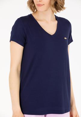 Kadın Lacivert V Yaka Basic Tişört - 50262610012