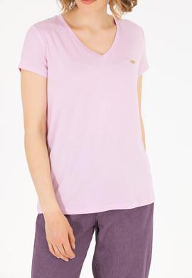 Kadın Manolya V Yaka Basic Tişört - 50262610054