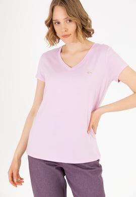 Kadın Manolya V Yaka Basic Tişört - 50262610054