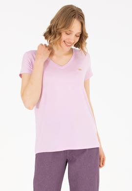 Kadın Manolya V Yaka Basic Tişört - 50262610054