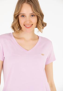 Kadın Manolya V Yaka Basic Tişört - 50262610054