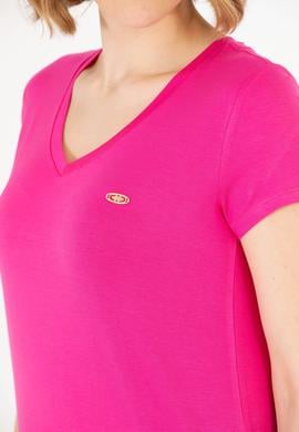Kadın Fuşya V Yaka Basic Tişört - 50262610187