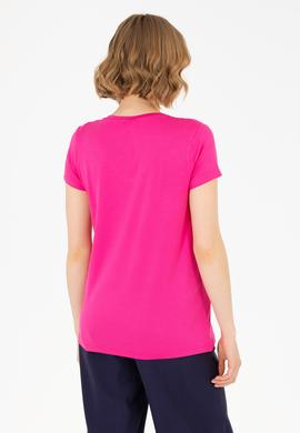 Kadın Fuşya V Yaka Basic Tişört - 50262610187