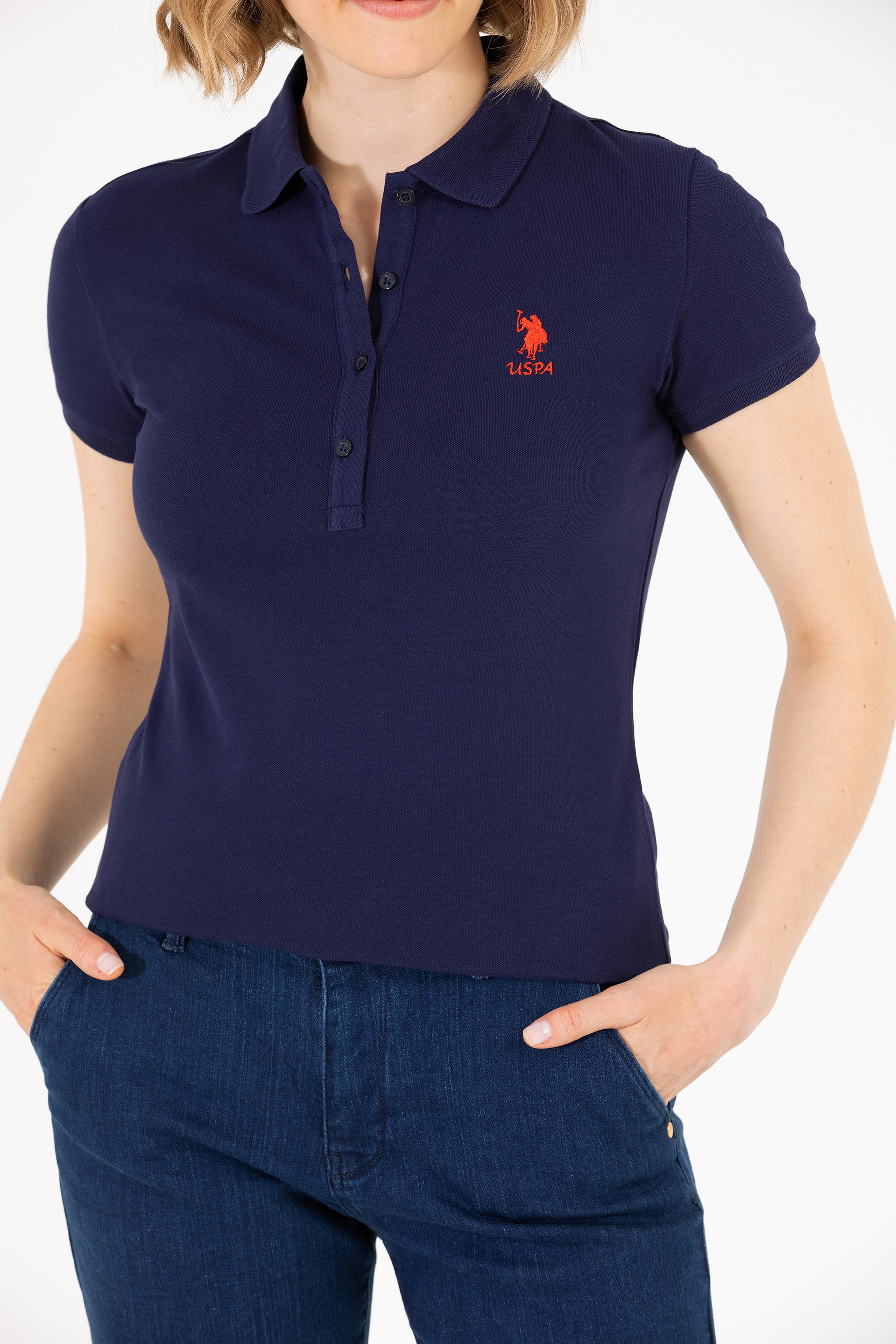 Kadın Lacivert Basic Polo Yaka Tişört