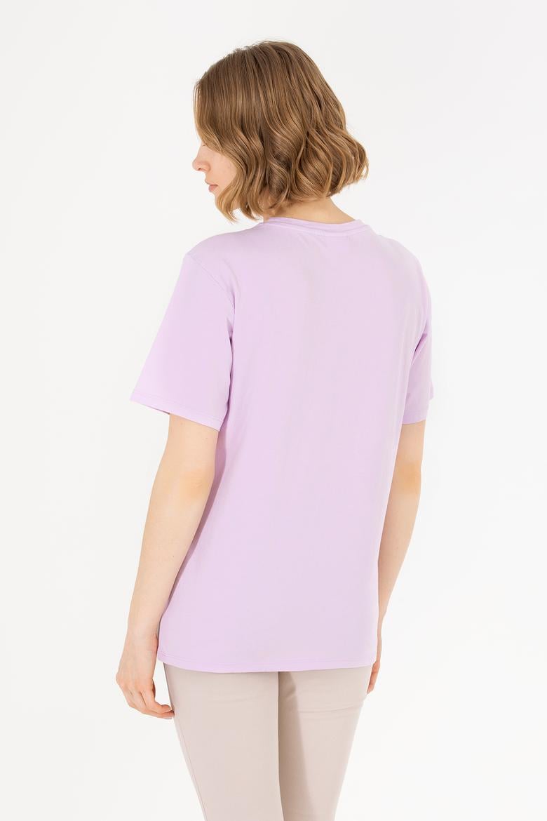 Kadın Manolya Bisiklet Yaka Basic Tişört - 50262658031