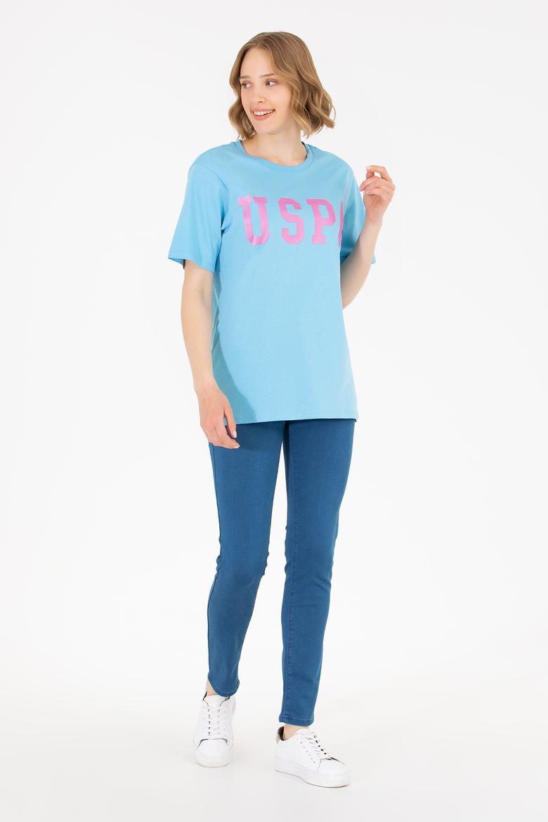 Kadın Turkuaz Bisiklet Yaka Basic Tişört - 50262658115