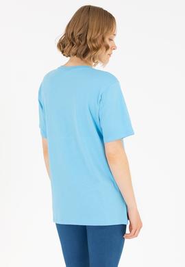 Kadın Turkuaz Bisiklet Yaka Basic Tişört - 50262658115