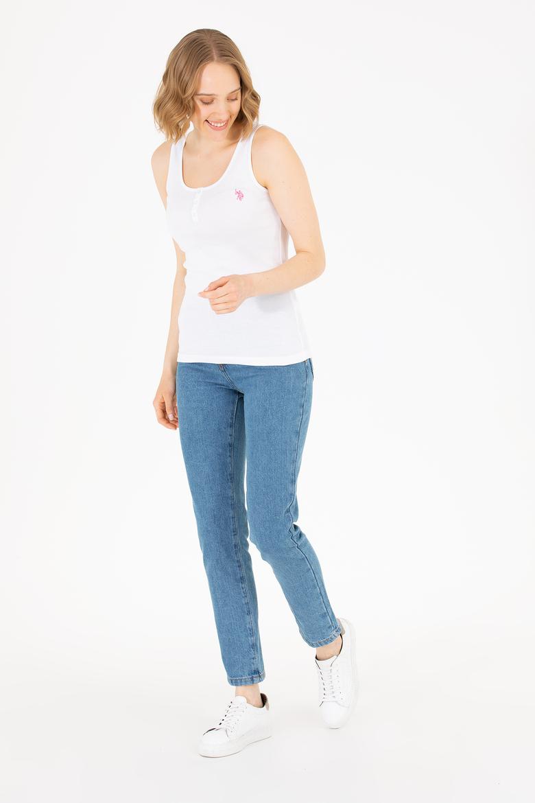 Kadın Beyaz Bisiklet Yaka Kolsuz Basic Tişört - 50262673015