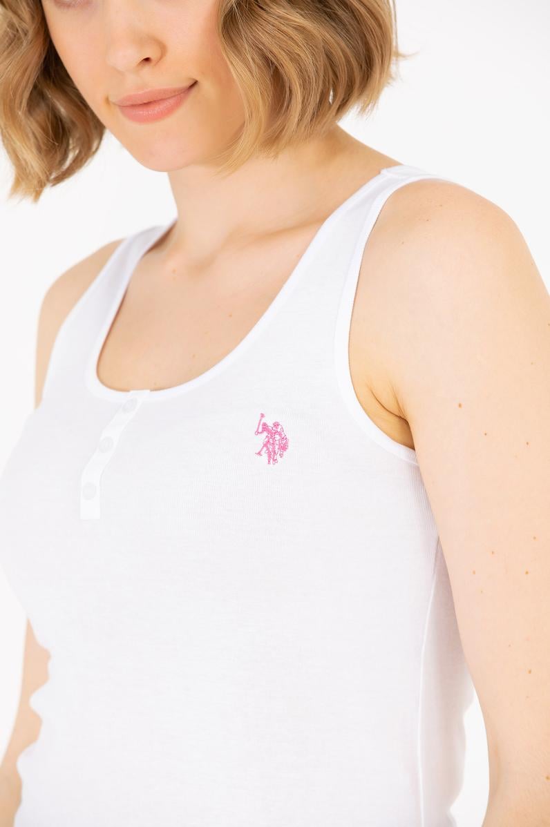 Kadın Beyaz Bisiklet Yaka Kolsuz Basic Tişört