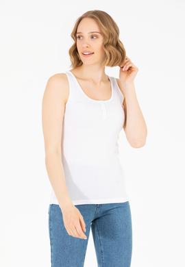 Kadın Beyaz Bisiklet Yaka Kolsuz Basic Tişört - 50262673015