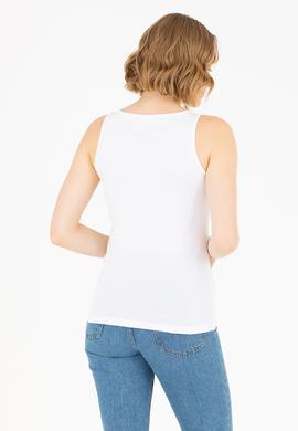 Kadın Beyaz Bisiklet Yaka Kolsuz Basic Tişört - 50262673015