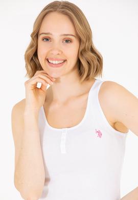 Kadın Beyaz Bisiklet Yaka Kolsuz Basic Tişört - 50262673015