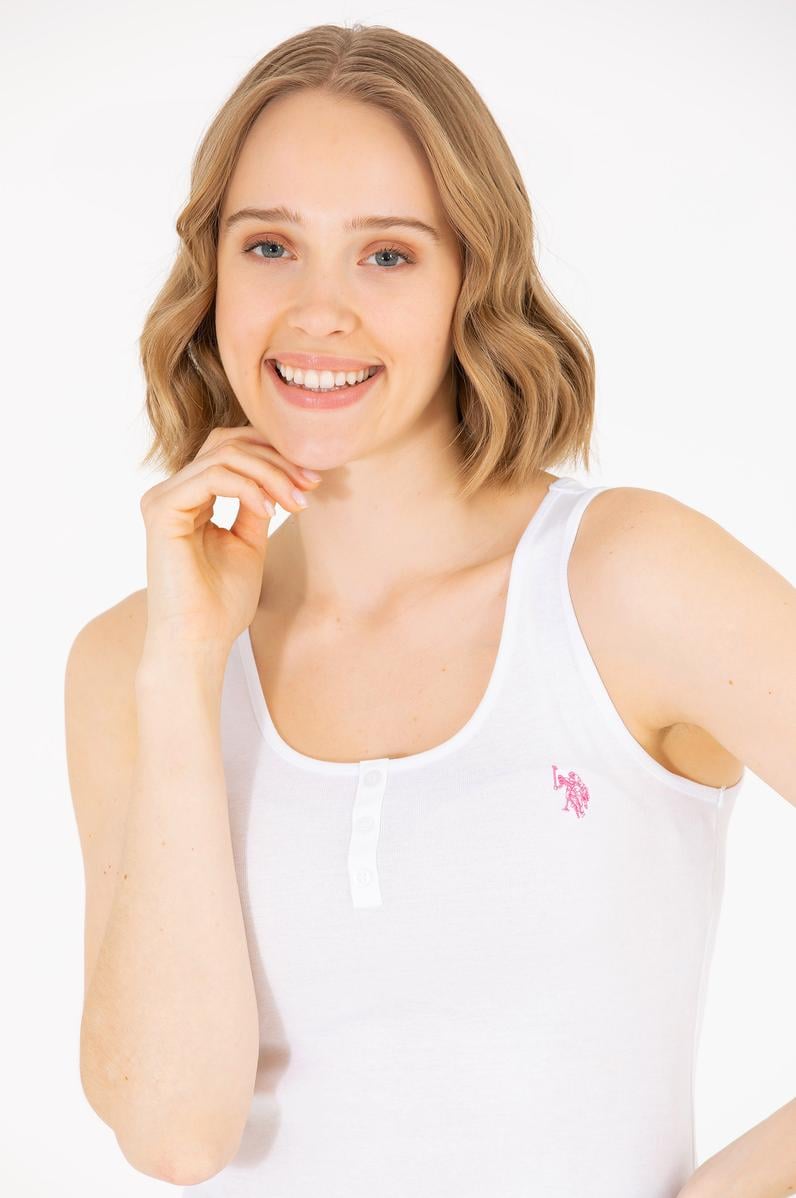 Kadın Beyaz Bisiklet Yaka Kolsuz Basic Tişört