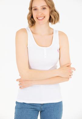 Kadın Beyaz Bisiklet Yaka Kolsuz Basic Tişört - 50262673015